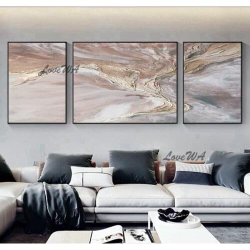 New Modern 3 Panels Abstract Painting In Light Color Hand-painted Wall Art Picture For Living Room Home Decoration Wall Canvas