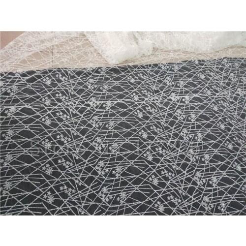 Latest african glued glitter lace fabric high quality nigerian mesh lace JRB-82108 tulle lace fabric in clear white color