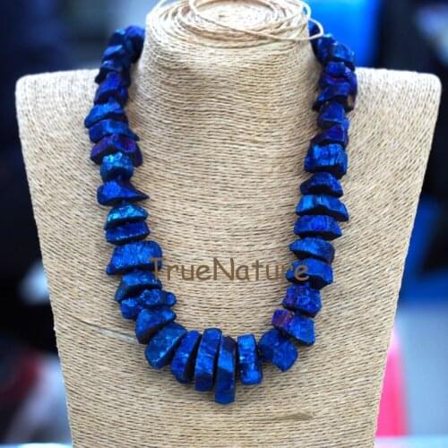 Blue Titanium Stone Necklace, Crystal Quartz Nugget Beads Necklace, Healing Stone Jewelry For Women In 18 Inch NM6690