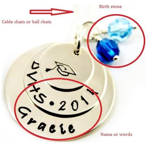 Personalized Memorial Necklace name or words High school College Grad Gift Class of 2018 Engraved Necklace N2003