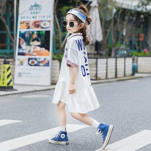 New Summer Mother and Daughter Clothes Letter Short Sleeve Turn-down Collar Relaxed Princess Dress Girl Fashion Girls Dress