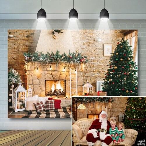 Christmas Fireplace Background Kids Family Photography Backdrop Festival Decor Brick Wall Wreath Props Portrait Photostudio
