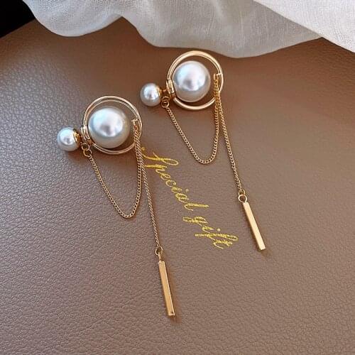 2021 New Fashion Hot Sale Statement Needle Korean Pearl Tassel Earrings Female Gold Chain Long Earrings For Women Jewelry