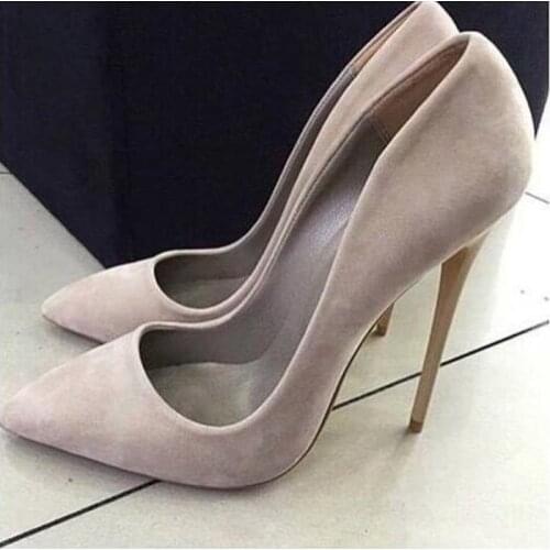 Gray Suede Pointy Toe Stiletto Heel Pumps 8 10 12CM Shallow Dress Shoes Slip-on Thin Heels Banquet Party Shoes Plus Size 13