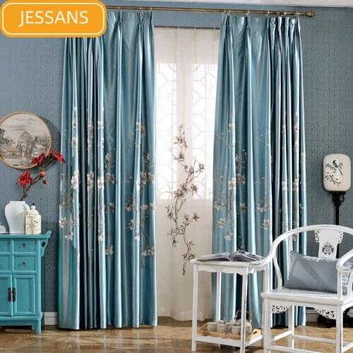 Chinese-style Simulation Silk Embroidered Curtains Window Screens Blackout Curtains for Living Room Bedroom Finished Product
