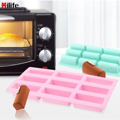 HILIFE 9 Hole DIY Fondant Mousse Cake Silicone Mold Semi-Cylindrical Strip Shape Cake Tray Candy Chocolate Gumpaste Moulds