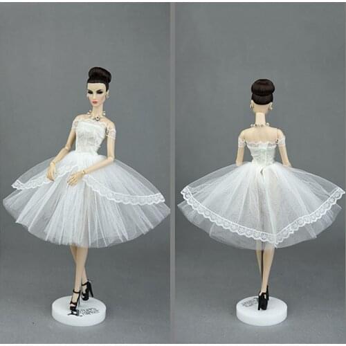 Pure White Lace Dress for Barbie Doll Outfits Clothing Princess Party Gown for Blythe Doll Clothes 1/6 Dolls Accessories Toys