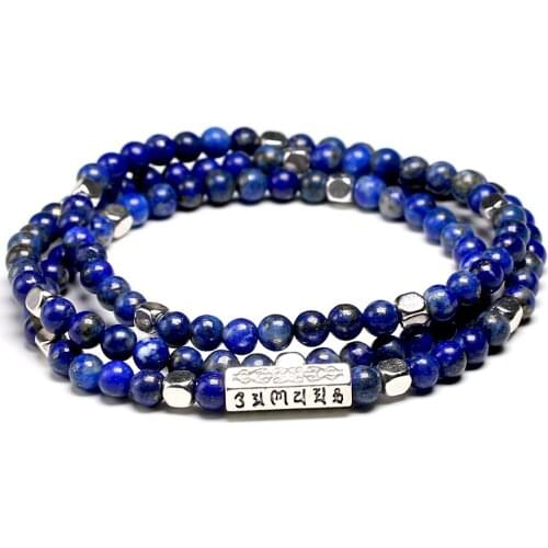 Tibetan OM 108 Mala Bracelets 4mm Pearl Natural Stone Lapis Lazuli Healing Bracelet Beads For Women