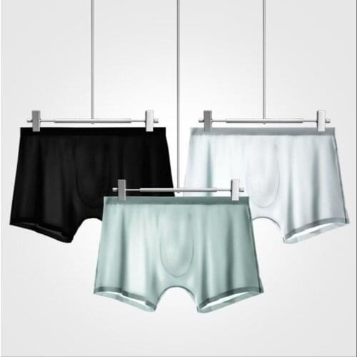 MiiOW Mens Underwear Boxers Ice Silk Waist Seamless Loose Youth Summer Thin Boyshort Head 3 Pieces