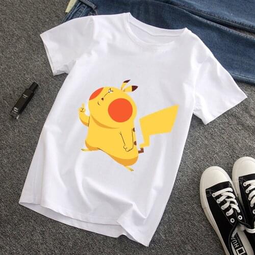 Pokemon Womens Summer T-shirts Pikachu Funny Anime Kawaii Tops Print Casual Short Sleeve Cartoon Couple Femme Aesthetic Clothes