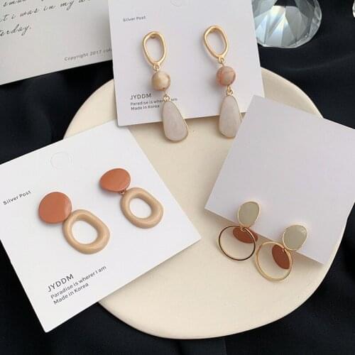 LOVOACC Simple 3 Styles Hollow Round Spray Alloy Pendant Earrings for Women Ladies White Irregular Waterdrop Earring Accessories