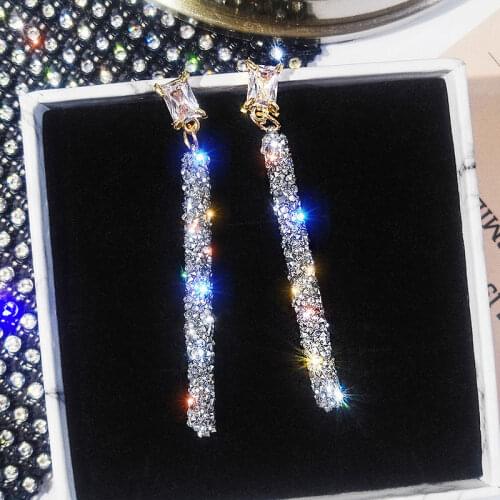 Fashion New Arrival Crystal Classic Geometric Long Dangle Earrings For Woman Female Jewelry Korean Simple Earrings