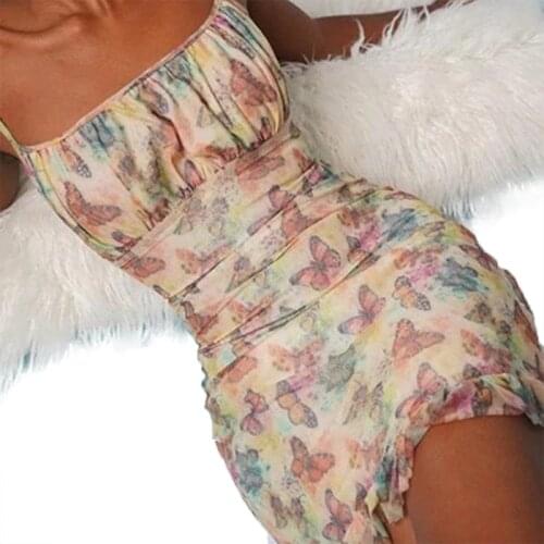 2021 Summer Sexy Ladies Straps Sleeveless Mini Dress Women Beach Style Backless Party Dress Vintage Floral Print V Neck Dresses