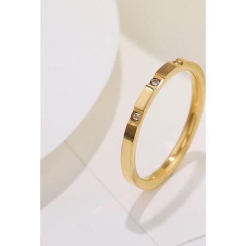 2mm Womens Stainless Ring with Rhinestone Korean Style Rings Gold Silver Color Accessories for Women Fashion Jewelry WC016