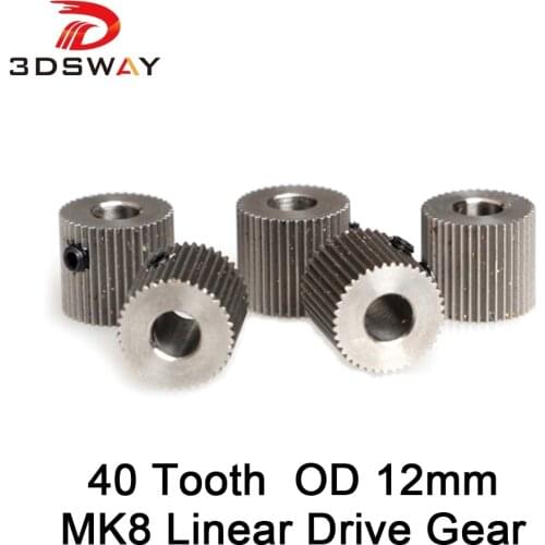 3DSWAY 3D Printer Drive Gear 40 Tooth Linear Extruder Filament Extrude Wheel for Makerbot MK8 Delta Prusa I3 Printer 1pcs
