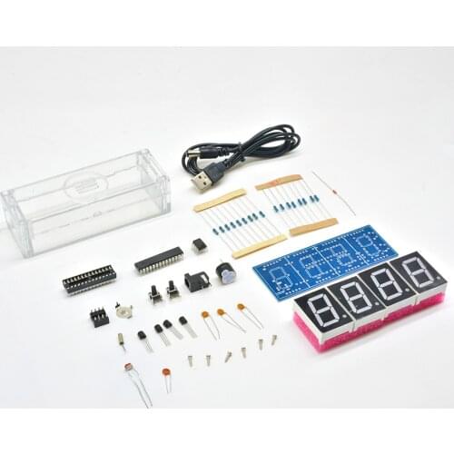 4-Digit Digital LED Clock Module DIY Kit Light Control Temperature Date Time Display with Transparent Case Timer DIY Kit
