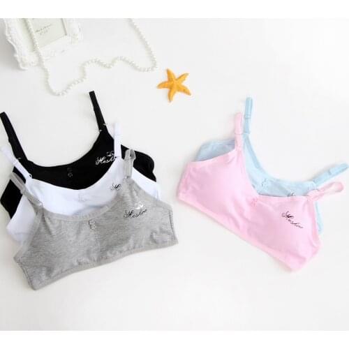 5pcs/Lot Cotton Baby Girls Bras Solid Color Young Girls Underwear For Sport Wireless Small Training Puberty Bras Undergarment