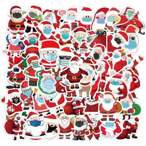 50pcs Christmas Santa Claus Wearing A Mask Graffiti Stickers Cartoon Xmas Decoration For Motorcycle Skateboard Computer Phone
