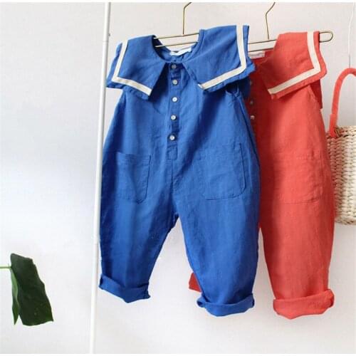 2 3 4 5 6 Y Toddler Girls Bodysuits Fashion Korean Casual Sleeveless Boys One-Pieces Sailor Collar Kids Clothes Summer Rompers