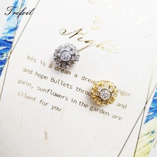 Beads Sun CZ Pave 925 Sterling Silver Gold Color Fit Bracelets 2021 Spring New Bijoux Accessories Gift for Women DIY Jewelry