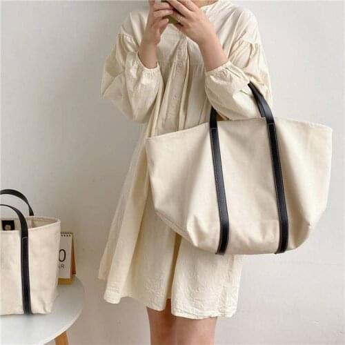 CGC 2021 Casual Women Bag High Capacity Canvas Tote Bag Solid Simple Handbag Korean Style Fashion Ladies Shopper Shoulder Bag