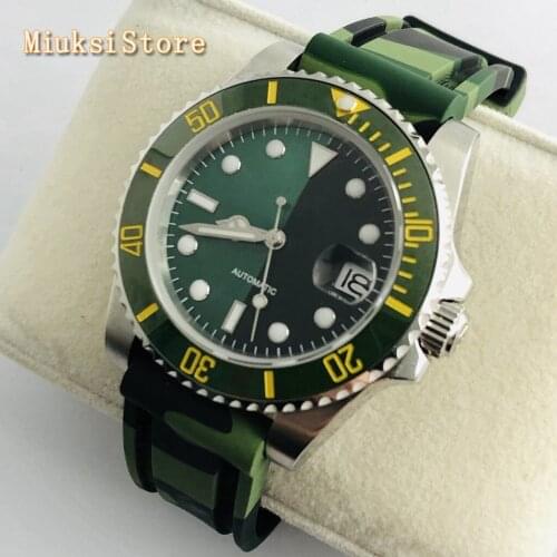 Bliger new 40mm sapphire glass black green sterile dial date window ceramic bezel luminous automatic mens top mechanical watch