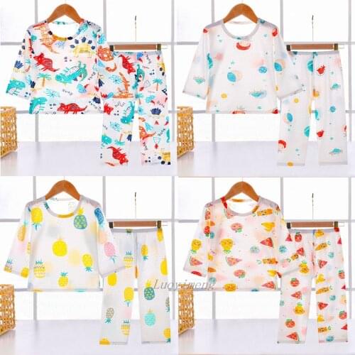 Childrens Pajamas Summer Half-sleeved Top+Shorts Sleep Set Pyjamas Kids Boys Girls Pajamas Baby Pijamas Infantil Sleepwear 2-7T