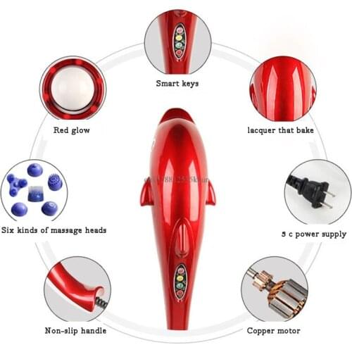 Electric Dolphin Massager Stick Back Massage Hammer Vibration Infrared Body Roller Cervical Vertebra Massager Device