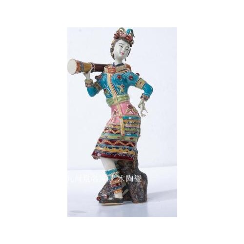 Folk singing and dancing Figures of Shiwan ceramic sculpture classic gifts girl Beauty figure Sculpture statue Home Decoration