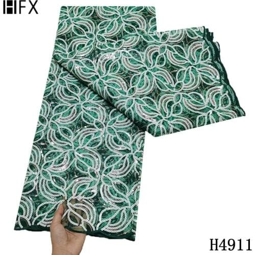 HFX New white cheap African Sequin Lace Fabric 2021 French Net Sequence Embroidery Nigerian Wedding Party dress Line Tulle H4115