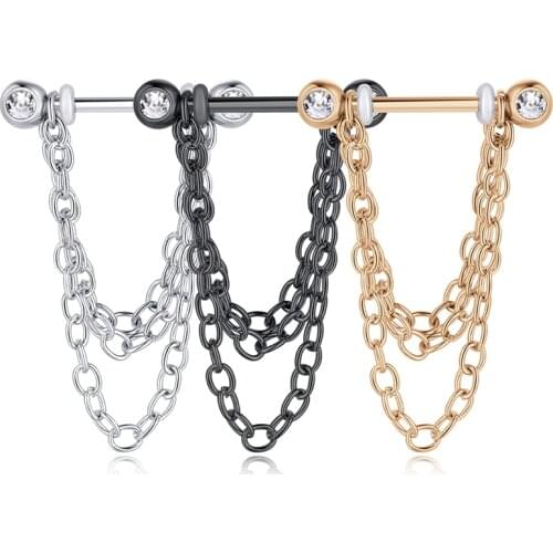 Surgical operation ladle drill nipple shield ring tongue barbell piercing jewelry holder 14G chain bracelet clear CZ women men