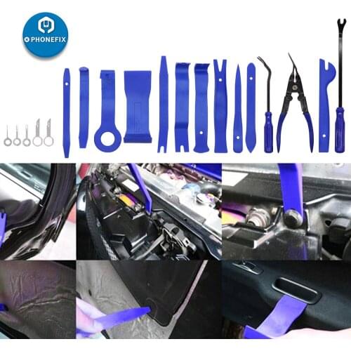 19pcs Car Trim Removal Tools Car Panel Door Audio Removal Tool Kit with Clip Pliers Fastener Remover Car Pry Tool Kit