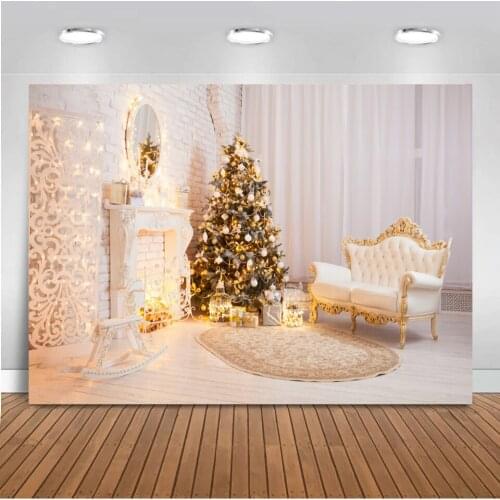 Interior Christmas Tree Gifts Fireplace Glitter Lights Pattern Sofa Wood Horse Child Photocall Photo Backdrop Photo Background