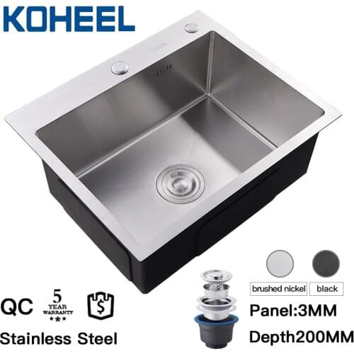 KOHEEL Kitchen Sink Basin Single Kitchen Sink Drain Basket And Drain Pip Rectangular Stainless Steel