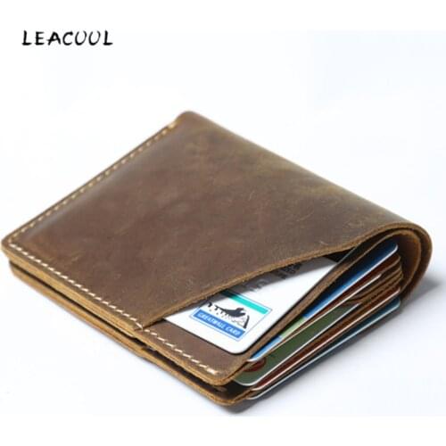 Genuine Leather Card Holder For Men Women Vintage Business Short ID Credit Card Holder Case Slim Minimalist Wallet Rfid Blocking