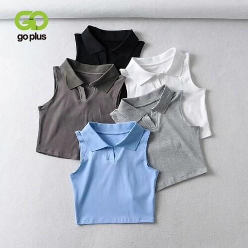 GOPLUS Y2k Crop Top Summer Sleeveless Tank Tops Women 2021 Sexy Turn Down Collar Tees Shirt Verano Camiseta Tirantes Mujer Femme