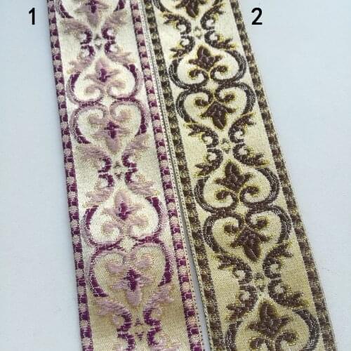 5cm 50mm 2'' Soft Beautiful Purple Brown Gold Filigree Heart Pattern floral Trim Laciness National Jacquard Ribbon Woven Webbing
