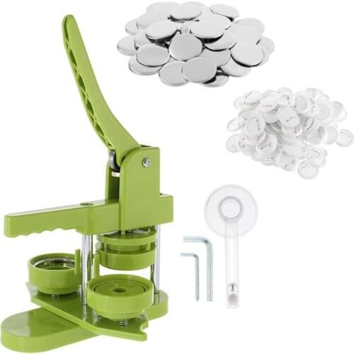58mm DIY Button Maker Badge Machine Rotary Mini Insignia Making Machine with 100 Sets of Badge Consumables Green Blue