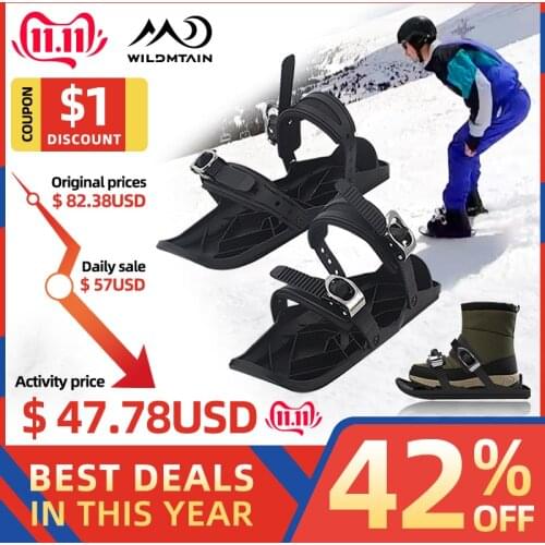 Mini Snow Ski Skates for Skiing Snowshoes, Adjustable Bindings Separated the Short Skiboard Snowblades for Women Men Adults