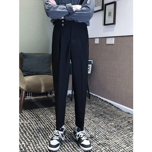 Free shipping Mens Male Original Design casual autumn waist design sense basic cropped pants Korean style slim British trend