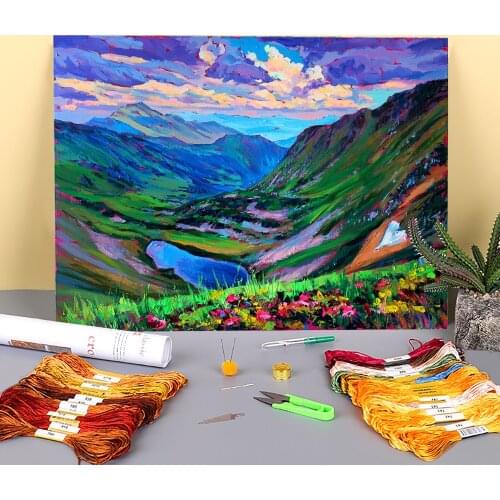 Landscape Lake Brebeneskul Printed Canvas 11CT Cross Stitch DIY Embroidery Set DMC Threads Hobby Painting Sewing Counted