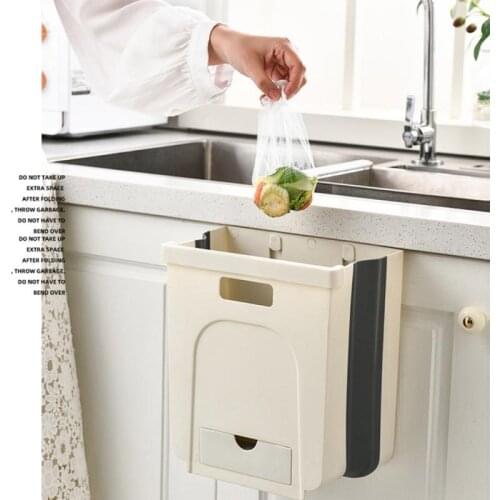 Bathroom Toilet Waste Storage Wall Mounted Trash Can Container Folding Waste Bin Kitchen Cabinet Door Hanging Trash Can Cocina