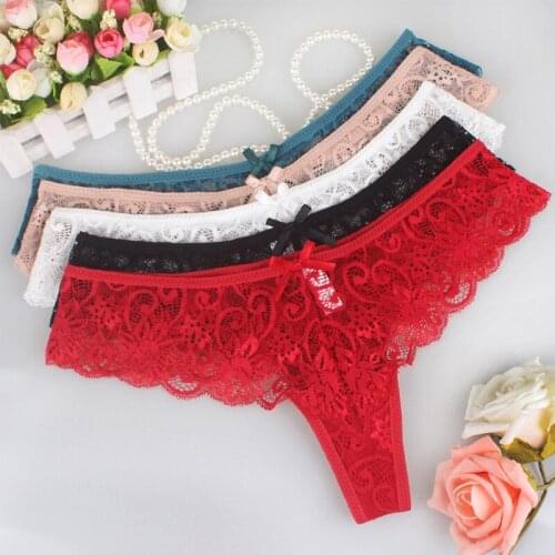New Arrival 2018 Lace Thong G String Brazilian Flounces Bowknot Fancy Underwear Womens See Through Ladies Panties Women Sexy