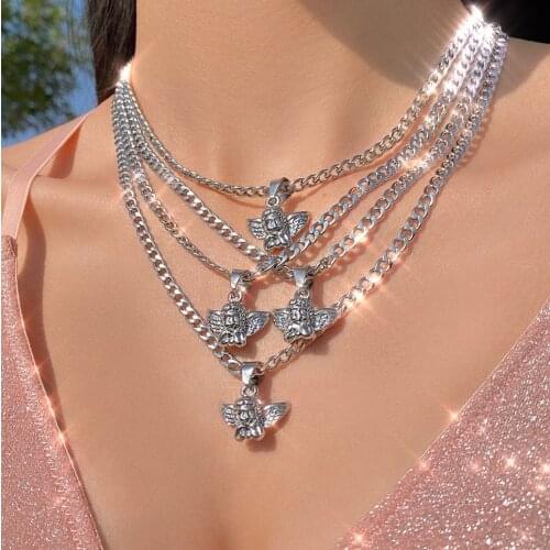 Punk Angel Earth Heart Shaped Pendant Necklace For Women Hip Hop Charms Y2K Lock Choker Necklace Gossip Girl Poster 90s Jewelry