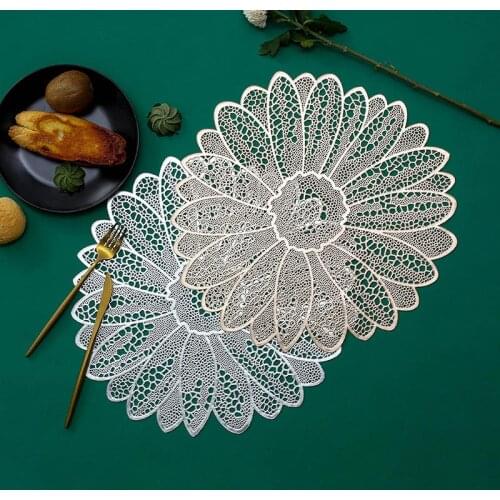 Placemat For Dining Table Coasters Skeleton Round Flowers PVC Cup Coffee Table Mat Insulation Anti-slip Home Decor Diameter 38CM
