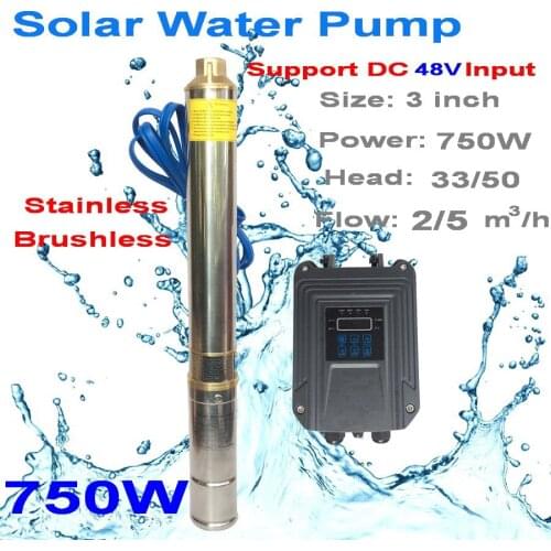 3inch 750W 48V DC Brushless solar water pump with synchronous motor water flow 5T/H submersible pump for home & agriculture