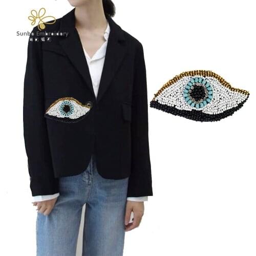 Handmade Eye Beaded Crystal Patches Decorative Badges Sew on Clothing 5 pieces