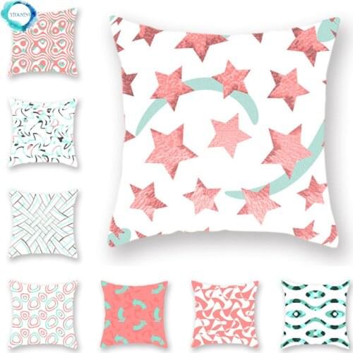 Nordic Abstract Geometry Arrow Star Pattern Pink Sky Blue Polyester Decorative Cushion Cover Sofa Decoration Pillow Case 45x45cm