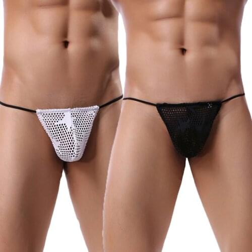 2PCS/Lots Men Thongs Mesh Transparent Sexy Micro Bikini Penis Pouch Underwear G-string Jockstrap Homme T-back String Underwear