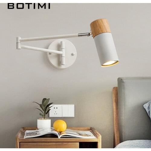 BOTIMI LED Wall Lights For Bedroom Long Black Adjustable Bedside Light White Study Room Lighting Fixtures Hotel Reading Lamp